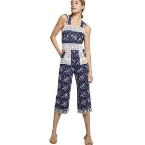 Free People x Nightcap Navy Blue Embroidered Boho Jumpsuit M